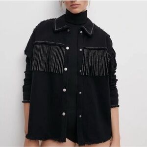 COPY - Zara limited edition fringe Black denim jacket!